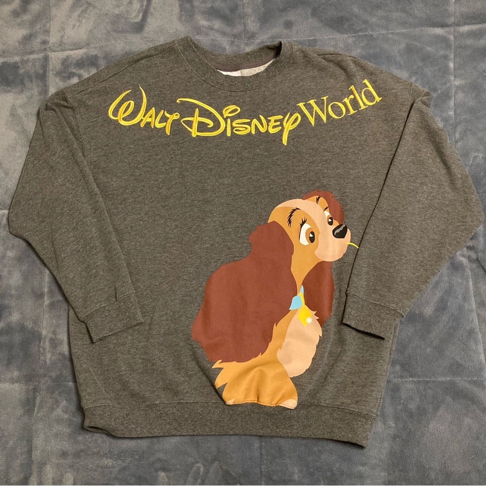 Disneys lady and the tramp pullover sweatshirt in womens size l large spaghetti
